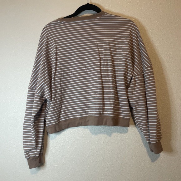 Zyia Active Sweater Womens Size Medium Brown Striped Pullover Cropped - Picture 4 of 8